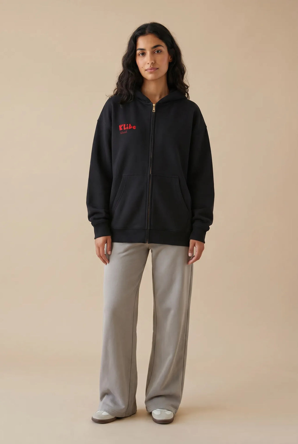 Klite black oversized hoodie on model