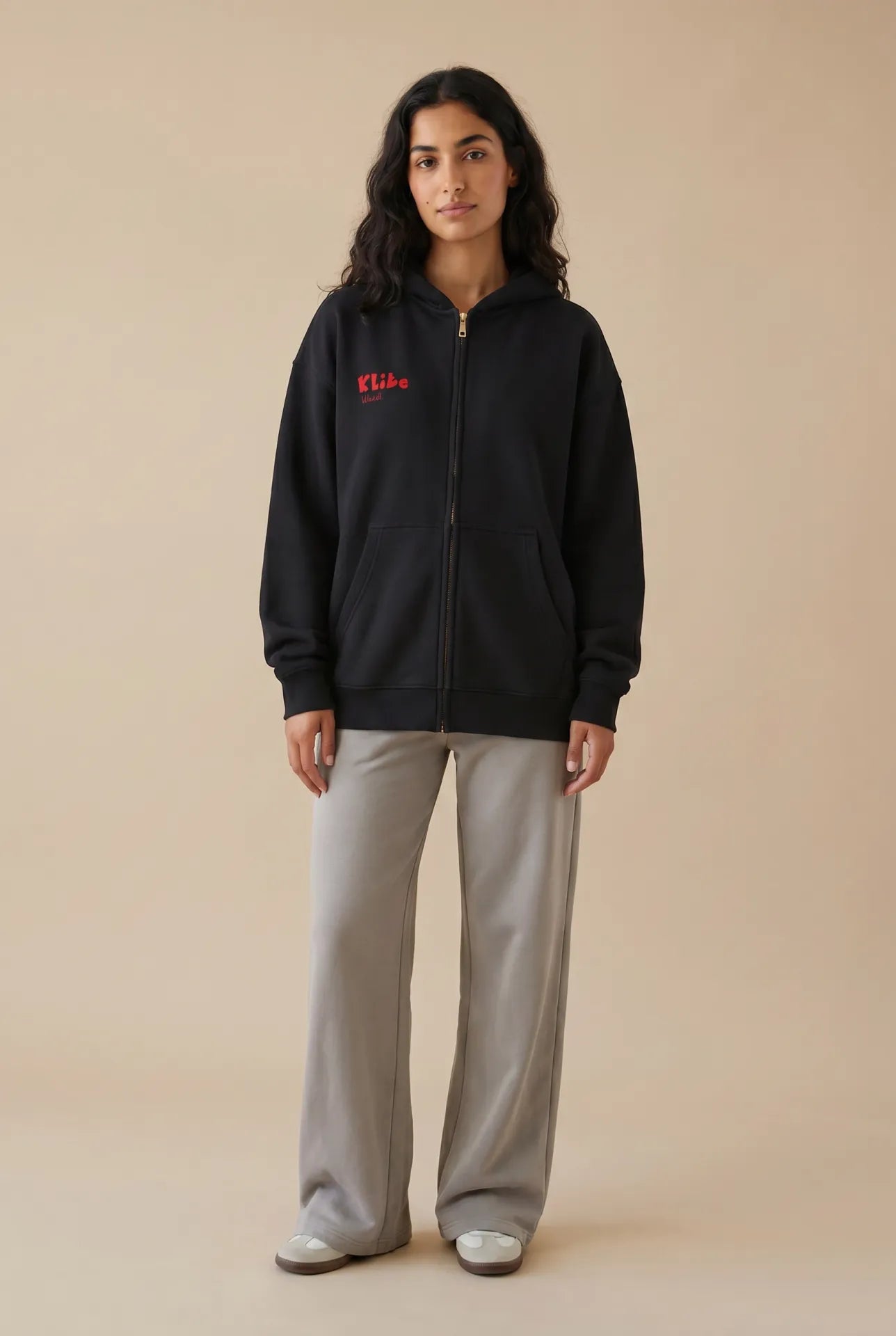 Klite black oversized hoodie on model