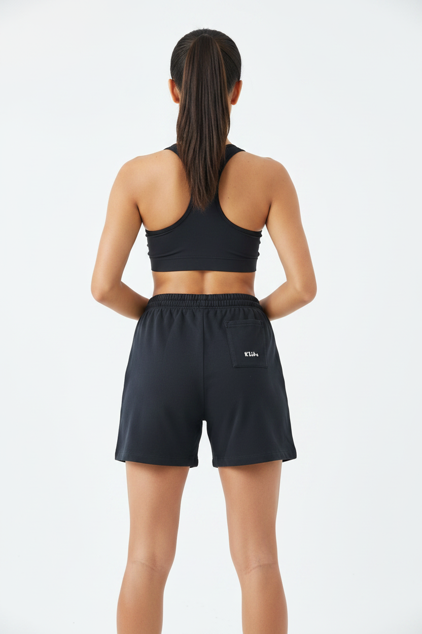 Model wearing KLibe shorts - back