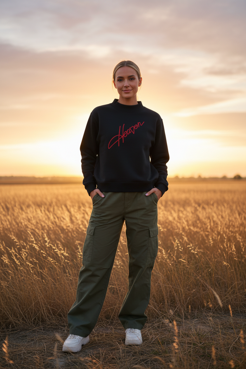 Woman in sweatshirt with baggy pants - sunset